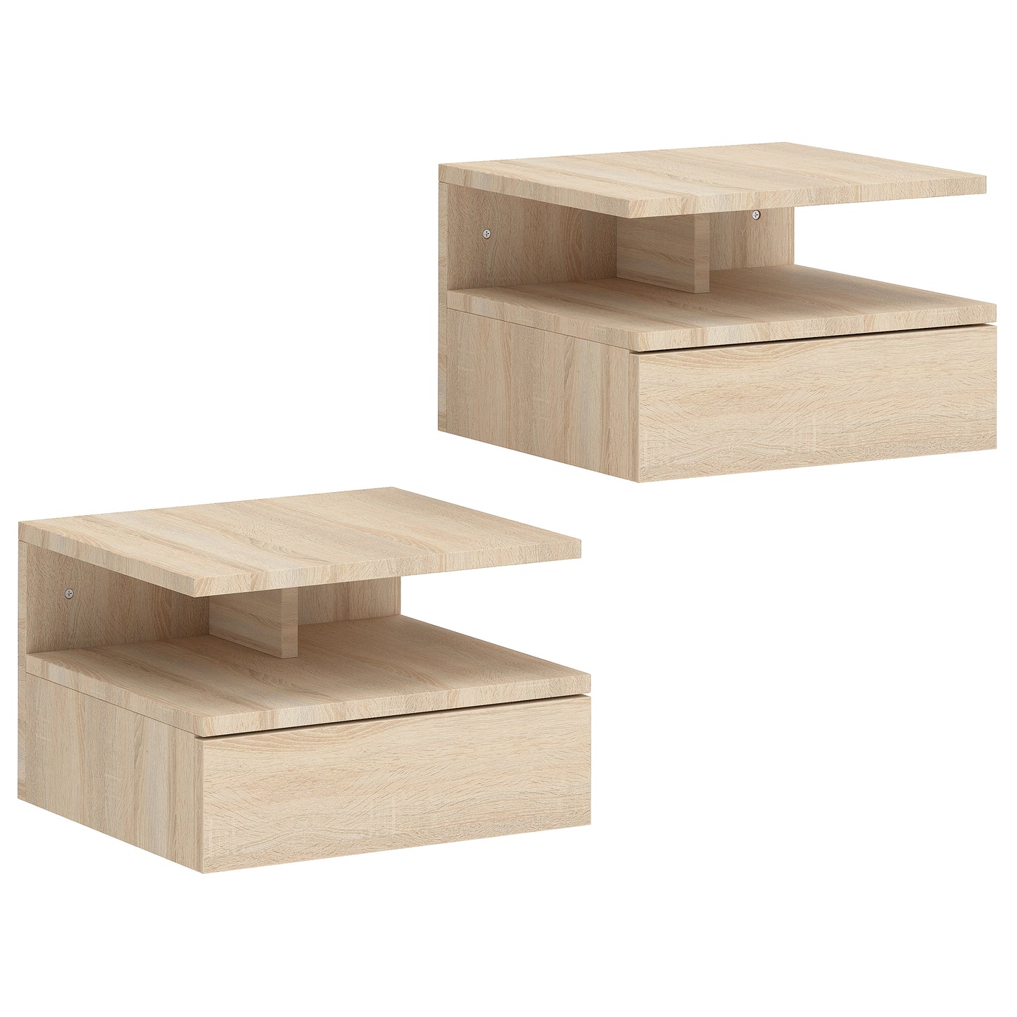 Set of Two Floating Bedside Tables - Oak
