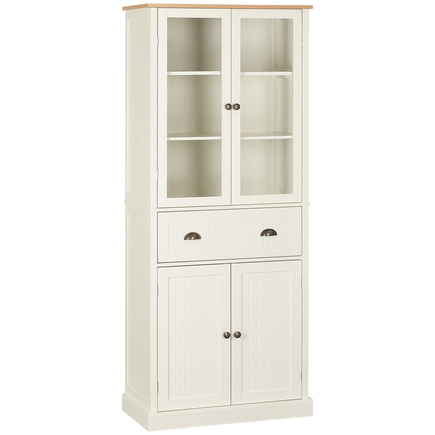 Freestanding Kitchen Cupboard, 5-tier Storage Cabinet with Adjustable Shelves and Drawer, Cream White