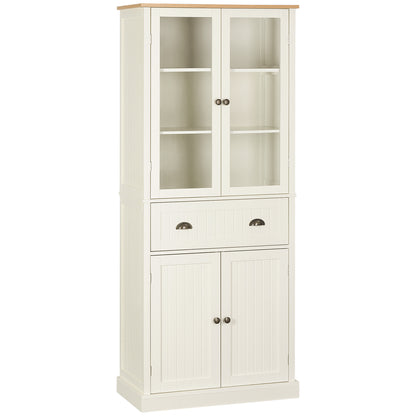 Freestanding Kitchen Cupboard, 5-tier Storage Cabinet with Adjustable Shelves and Drawer, Cream White