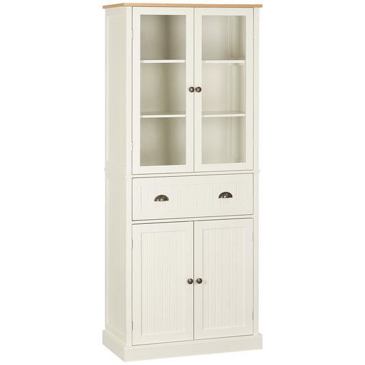 Freestanding Kitchen Cupboard, 5-tier Storage Cabinet with Adjustable Shelves and Drawer, Cream White
