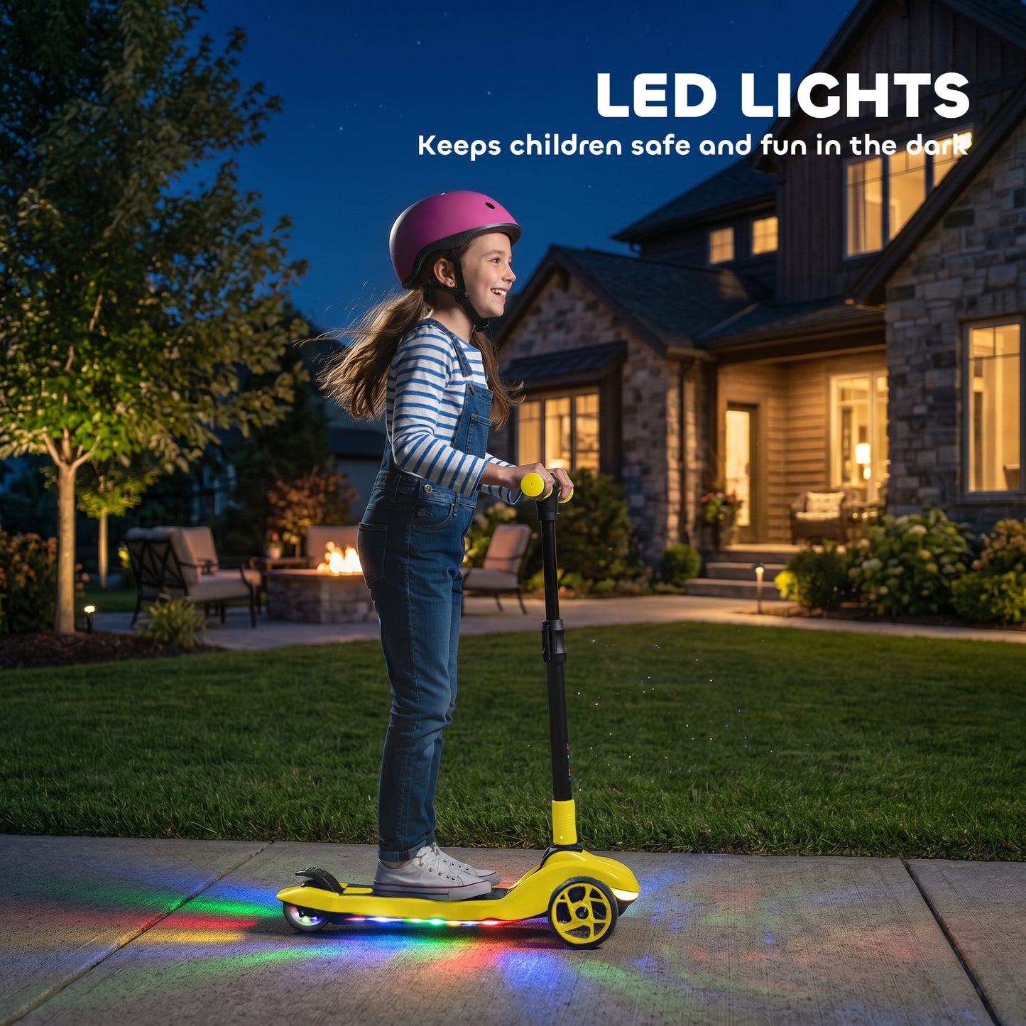 Three-Wheel Foldable Electric Scooter for Kids Aged 6-10 Years, Yellow