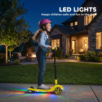Three-Wheel Foldable Electric Scooter for Kids Aged 6-10 Years, Yellow