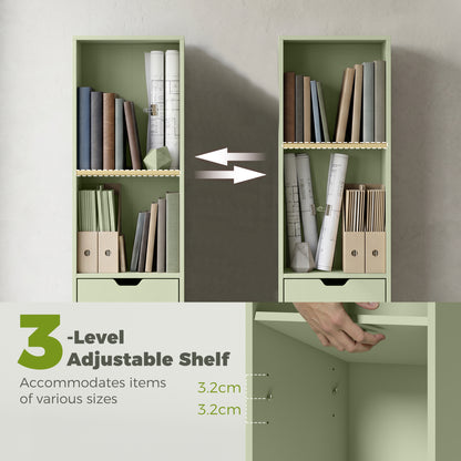 6-Tier Bookcase, Tall Narrow Bookshelf with Drawer and Door - Green