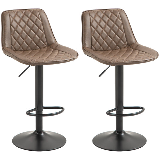Bar Stools Set of 2, Retro Adjustable Kitchen Stool, Swivel PU Leather Upholstered Bar Chairs with Back