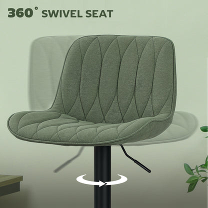 Breakfast Bar Stools Set of 2 Linen upholstery 60-80cm Adjustable Height - Green