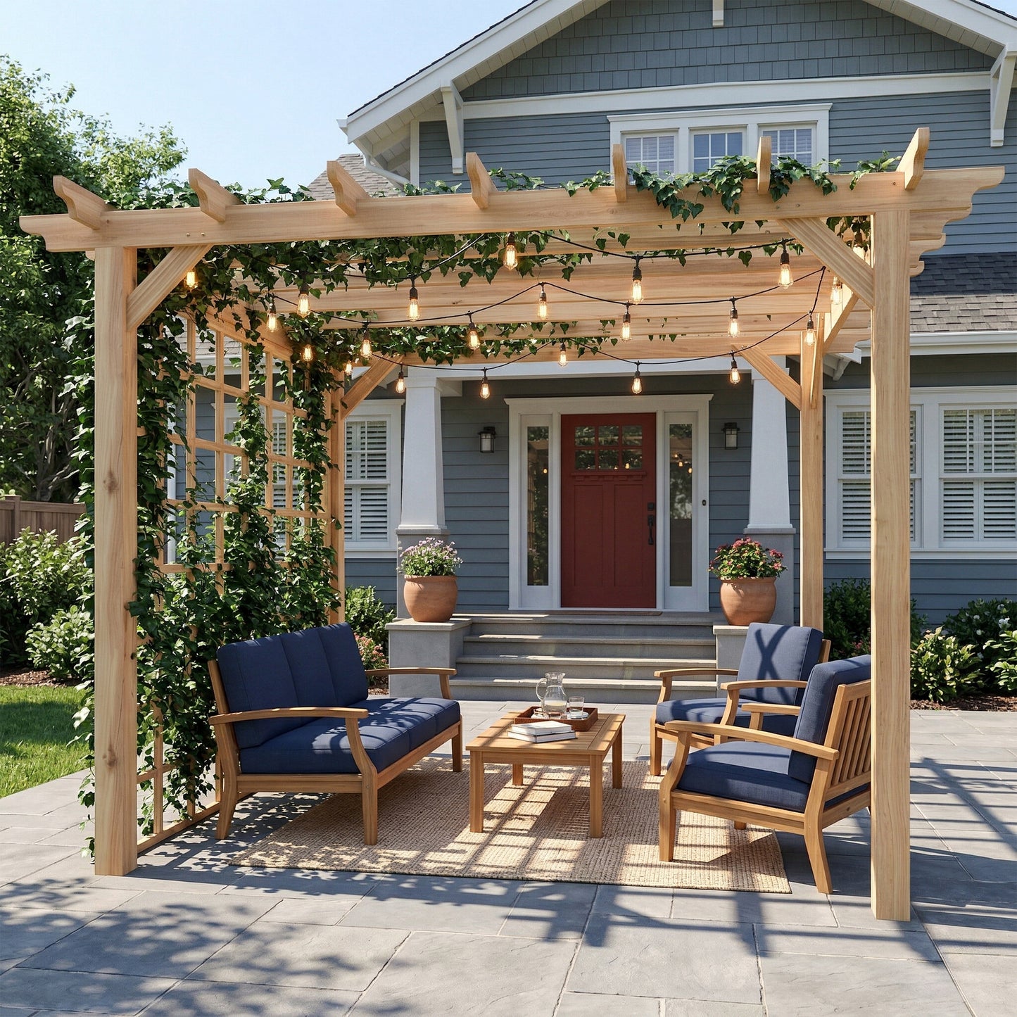 3 x 3 m Wooden Pergola Kit, Garden Pergola Gazebo Arch with Trellis for Climbing Vines, Flowers, Nature Wood Finish