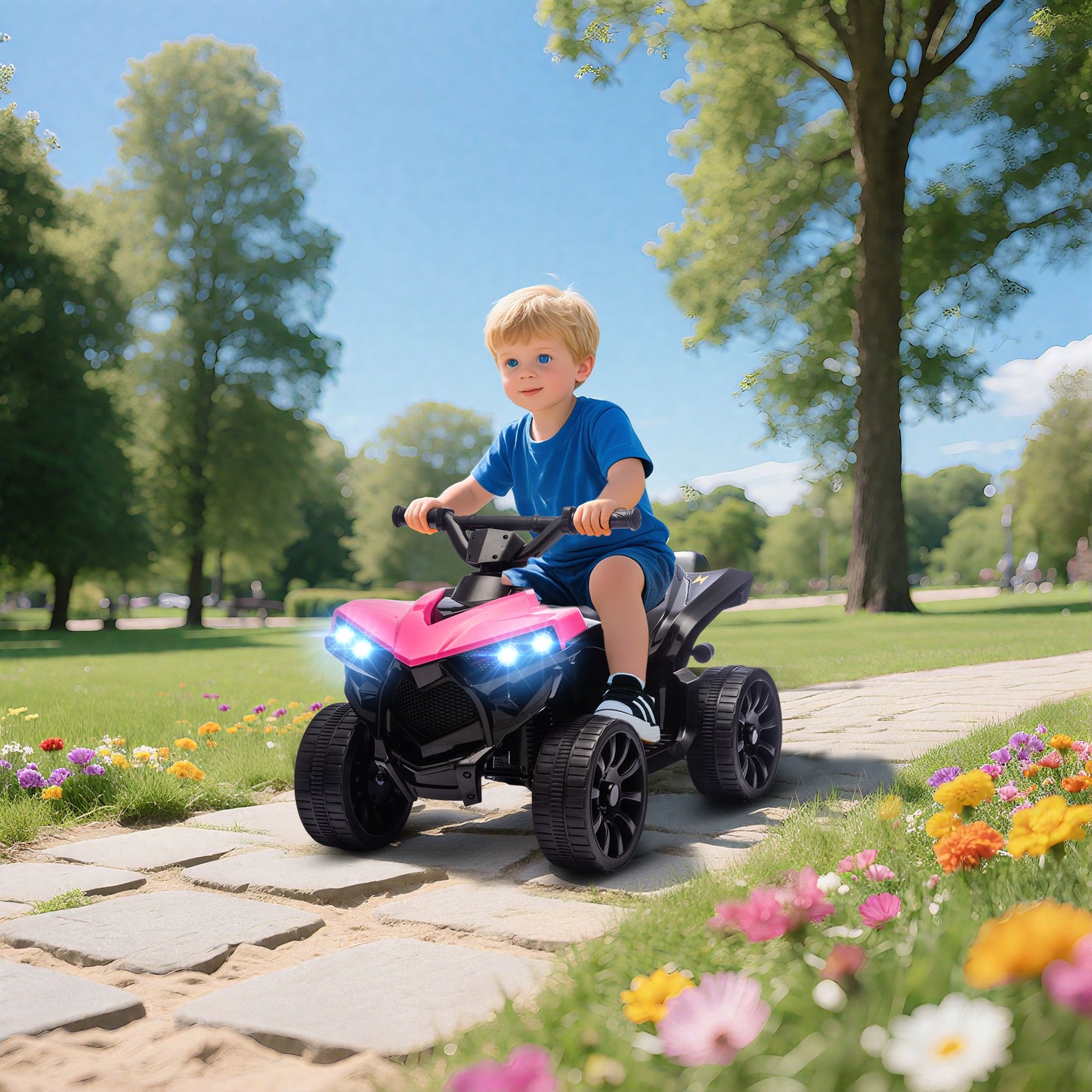 6V Kids ATV, 4 Wheeler Electric Ride on Car with Music and LED Headlights, for Ages 18-56 Months Boys and Girls, Pink
