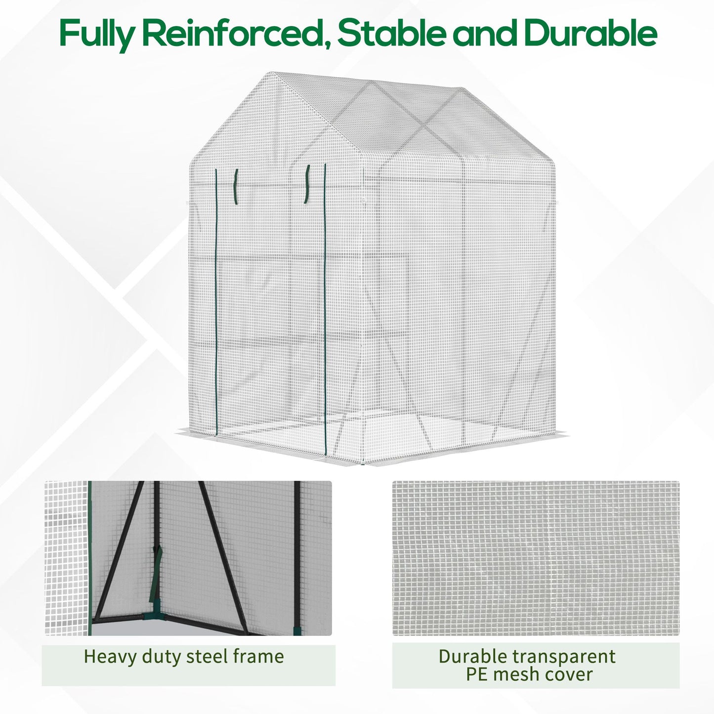 Walk In Greenhouse with 2 Tier Shelf, Portable Gardening Plant Grow House Tomato Greenhouse with Roll up Zip Panel Door