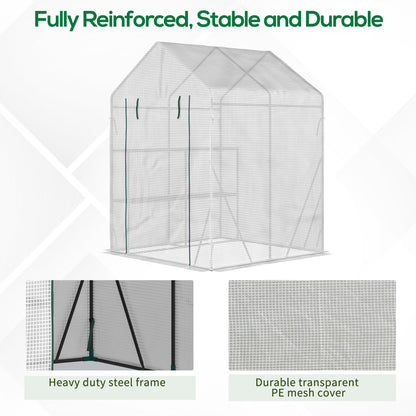 Walk In Greenhouse with 2 Tier Shelf, Portable Gardening Plant Grow House Tomato Greenhouse with Roll up Zip Panel Door