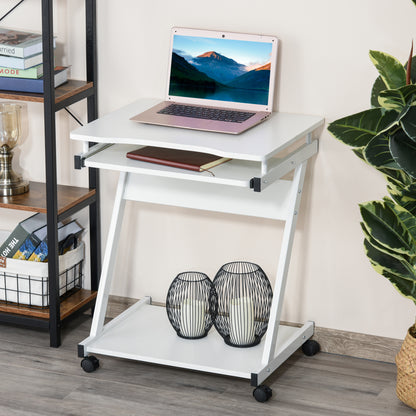 Movable Computer Desk with 4 Moving Wheels and Keyboard Tray White
