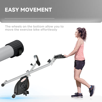 Folding and Quiet Exercise Bike with 8-Level Magnetic Resistance and Heart Rate Sensor, for Home Gym, Black and Grey