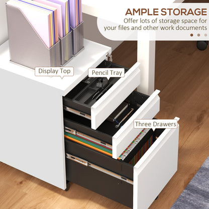 3-Drawer Filing Cabinet with Lock, Mobile Steel File Cabinet for A4, Legal and Letter Size, Under Desk Drawers