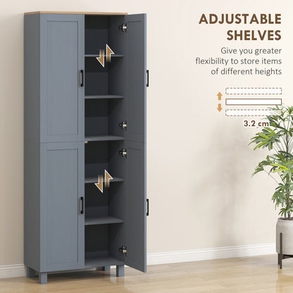Freestanding Kitchen Cupboard, 4-Door Storage Cabinet with Adjustable Shelves, Modern Kitchen Pantry, 170cm, Grey