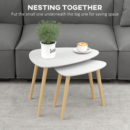 Nesting Coffee Table, Set of 2 Side Tables, Stacking End Tables with Solid Wood Legs, for Living Room Bedroom, Light Grey