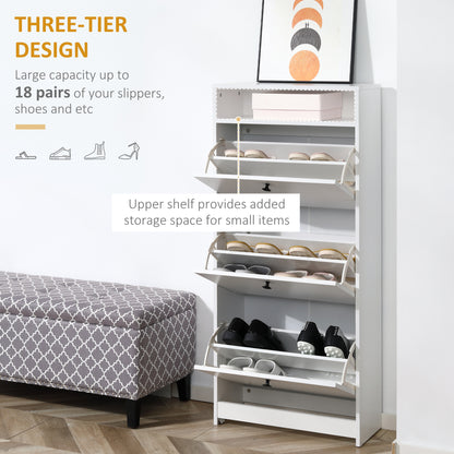 Narrow Shoe Cabinet with 3 Flip Doors, 14-18 Pairs Shoe Cupboard with Open Shelf for Slim Hallway and Entryway
