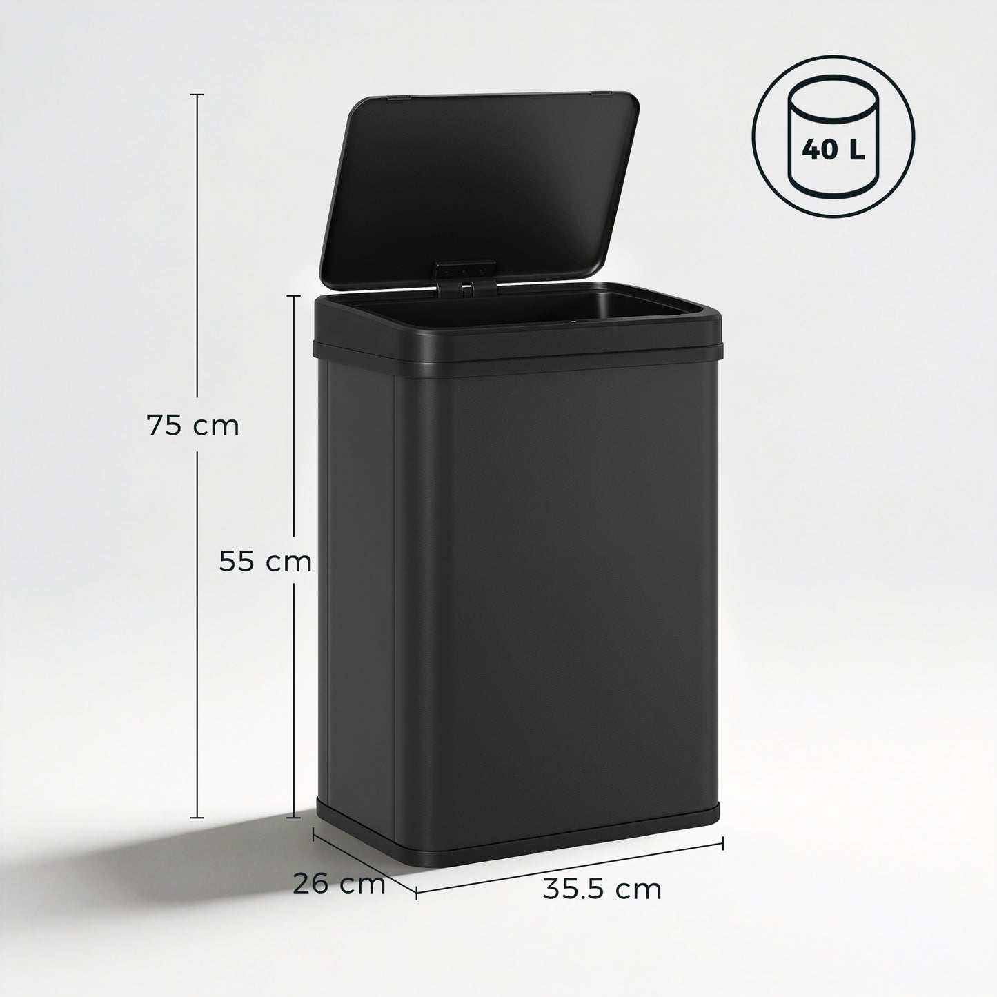 40L Sensor Bin with Soft-Close Lid, Stainless Steel Automatic Touchless Motion Sensor Kitchen Bin, Black