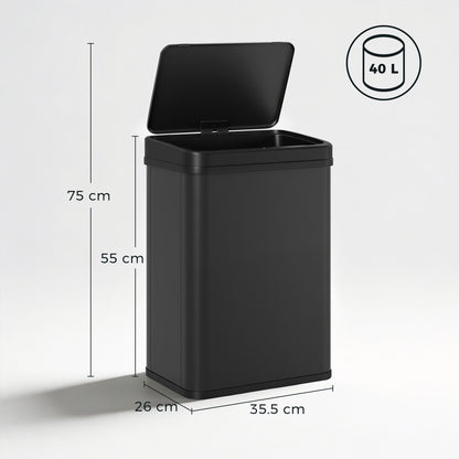 40L Sensor Bin with Soft-Close Lid, Stainless Steel Automatic Touchless Motion Sensor Kitchen Bin, Black