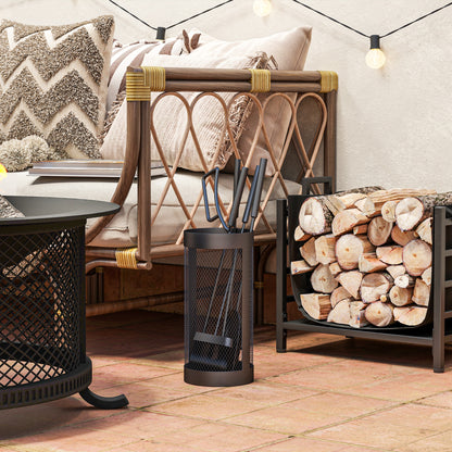 5-Piece Fireplace Tools Set with Mesh Basket, Indoor Outdoor Fireside Accessories for Fireplaces, Fire Pits, Black