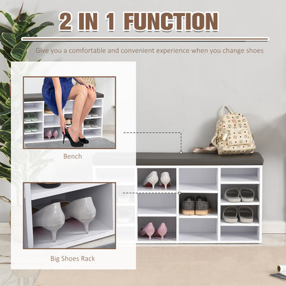 Multi-Storage Shoe Rack with 14 Compartments Cushion Moving Shelves, Solid Frame Foot Pads, White
