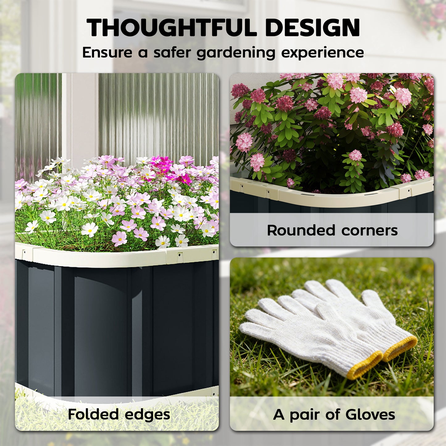 Galvanised Raised Garden Bed, 5 x 2 x 1 ft Metal Planter with Gloves and Folded Edging, Dark Grey