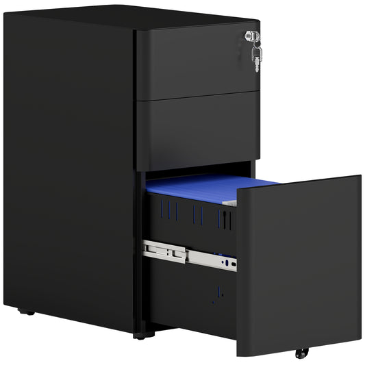 3-Drawer Steel Filing Cabinet with Lock - Black