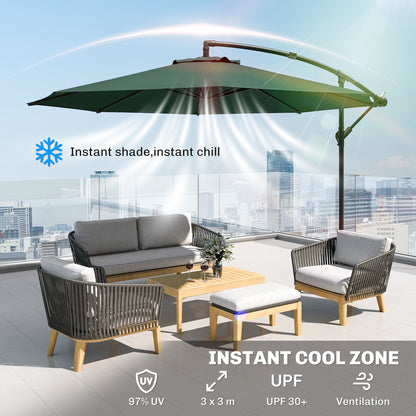 3 m Overhanging Cantilever Parasol, with Cross Base - Dark Green