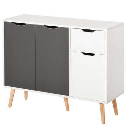 Sideboard Floor Standing Storage Cabinet with Drawer and Solid Wood Legs for Bedroom, Living Room, Home Office, Grey