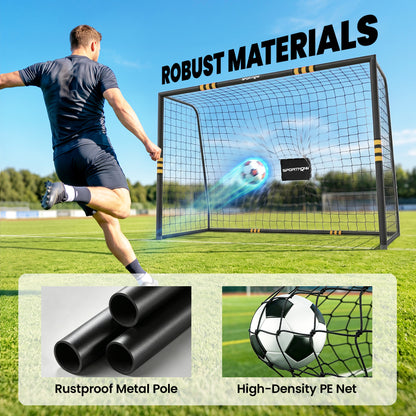 Football Goal, 10 x 6.5ft Football Net with Ground Stakes, EPE Foam Padding and Metal Frame, Easy Assembly, Yellow