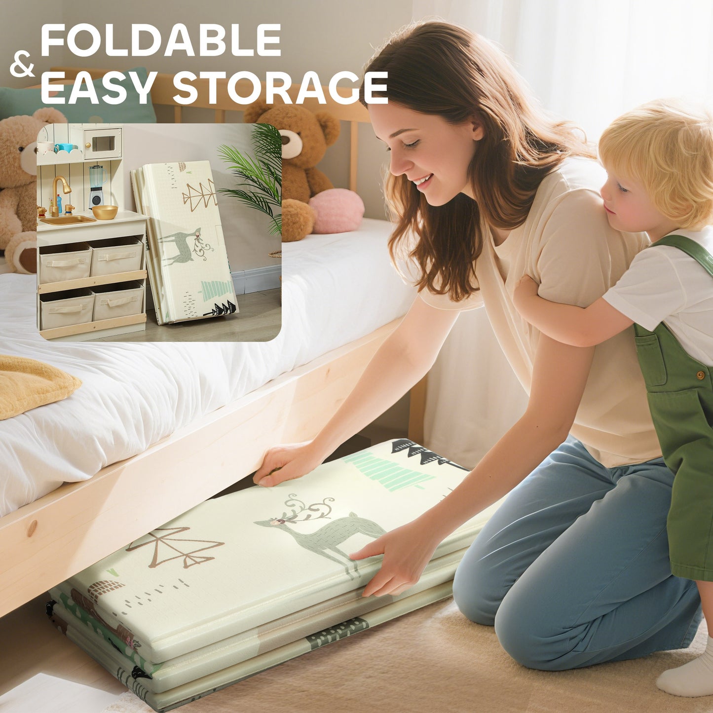 Animal-Themed Baby Plat Mat Double Sided, Foldable, Water-Resistant for Outdoor/Indoor, 177 x 146 x 1.5cm