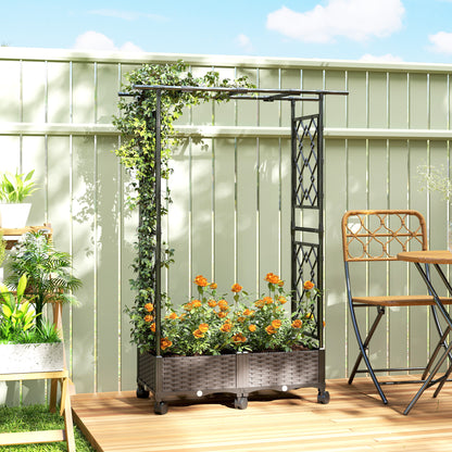 Raised Garden Bed with Arch Trellis, Raised Bed for Garden on Wheels with Side Trellis, Self Watering Planter Box
