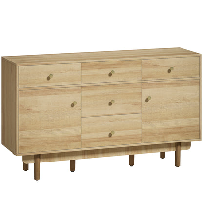 Sideboard with 5 Drawers and 2 Cabinets Buffet Cabinet with Solid Wood Legs 136 cm Walnut