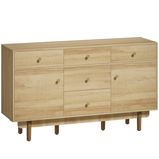 Sideboard with 5 Drawers and 2 Cabinets Buffet Cabinet with Solid Wood Legs 136 cm Walnut