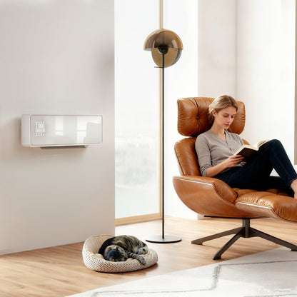 2000W Ceramic Electric Heater with Fan, Adjustable Thermostat, Wall Mounted - White