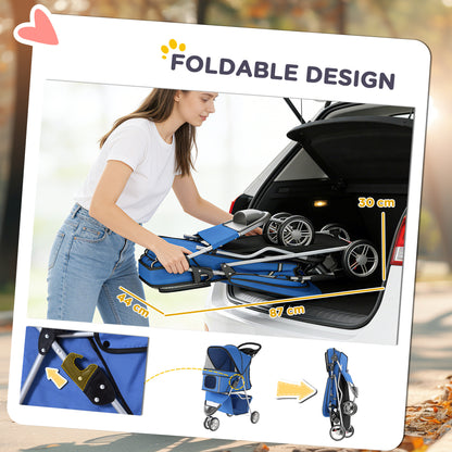 3 Wheel Pet Stroller for Small and Miniature Dogs, Blue