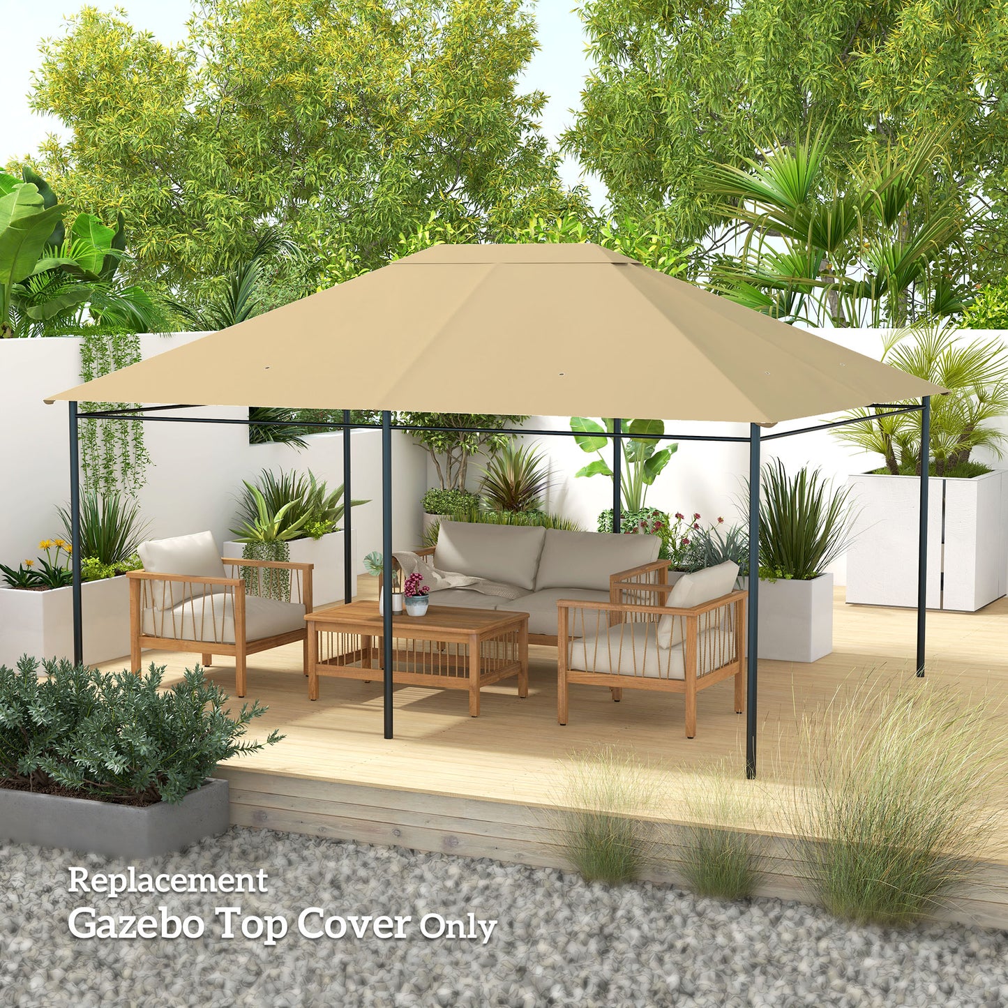 3 x 4m Gazebo Canopy Replacement Cover, Gazebo Roof Replacement (TOP COVER ONLY), Khaki