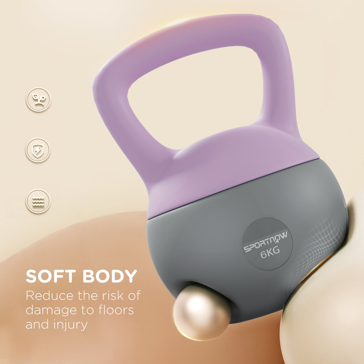 6KG Soft Kettlebell, Kettle Bell with Non-Slip Handle for Home Gym, Weight Lifting, Strength Training, Purple/Grey