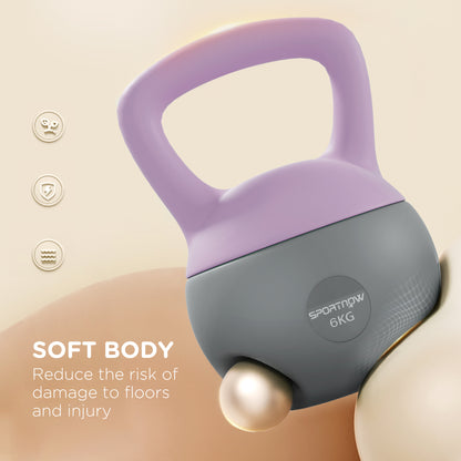 6KG Soft Kettlebell, Kettle Bell with Non-Slip Handle for Home Gym, Weight Lifting, Strength Training, Purple/Grey