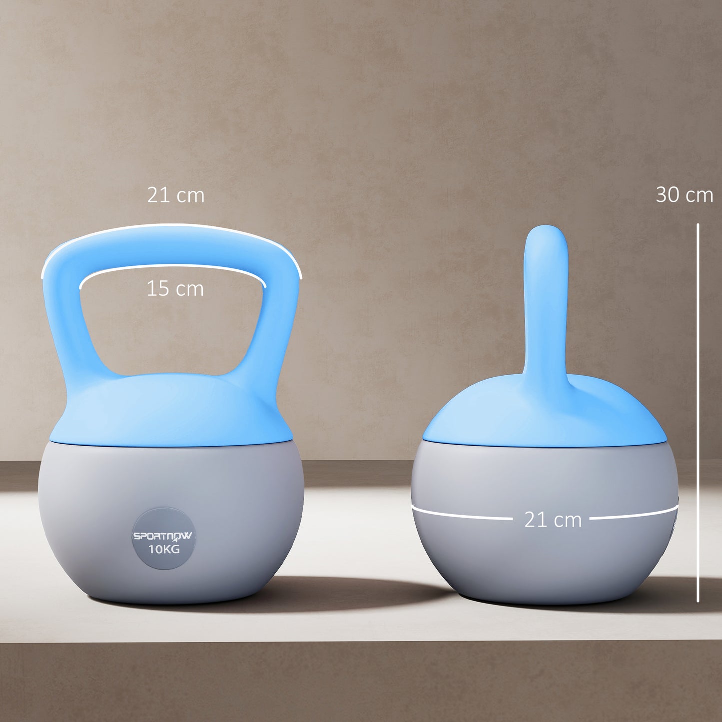 10KG Soft Kettlebell, Kettlebell with Non-Slip Handle for Home Gym, Weight Lifting, Strength Training, Light Blue/Grey