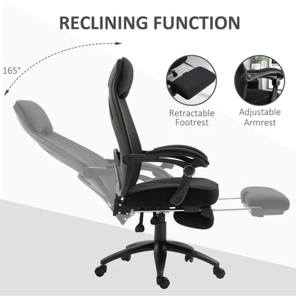 Mesh Adjustable Office Recliner Chair with Footrest, Headrest & Adjustable Height