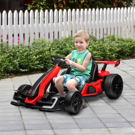 24V Electric Go Kart for Kids with Adjustable Seat and Headlights - Red