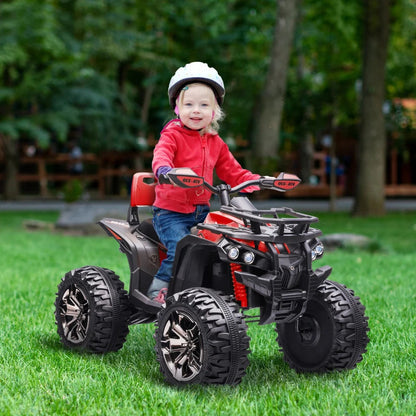 12V Quad Bike ATV with LED Lights, Music, Backrest - Red