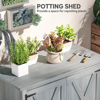 Wooden Garden Shed, Outdoor Fir Wood Storage Shed with Shelf and Double Doors, Light Grey