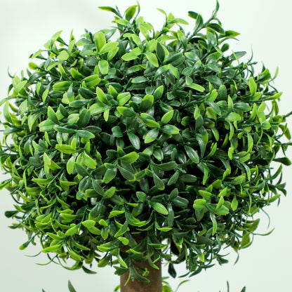 Set of 2 Decorative Artificial Trees, Topiary Ball-shaped Boxwood Trees in Pot, Fake Plants for Home Indoor outdoor Decor