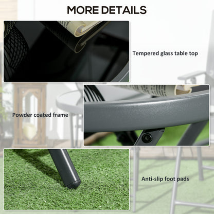 Φ45cm Garden Side Table, Outdoor Round Folding Patio Table with Imitation Marble Glass Top, Small Coffee Table, Black