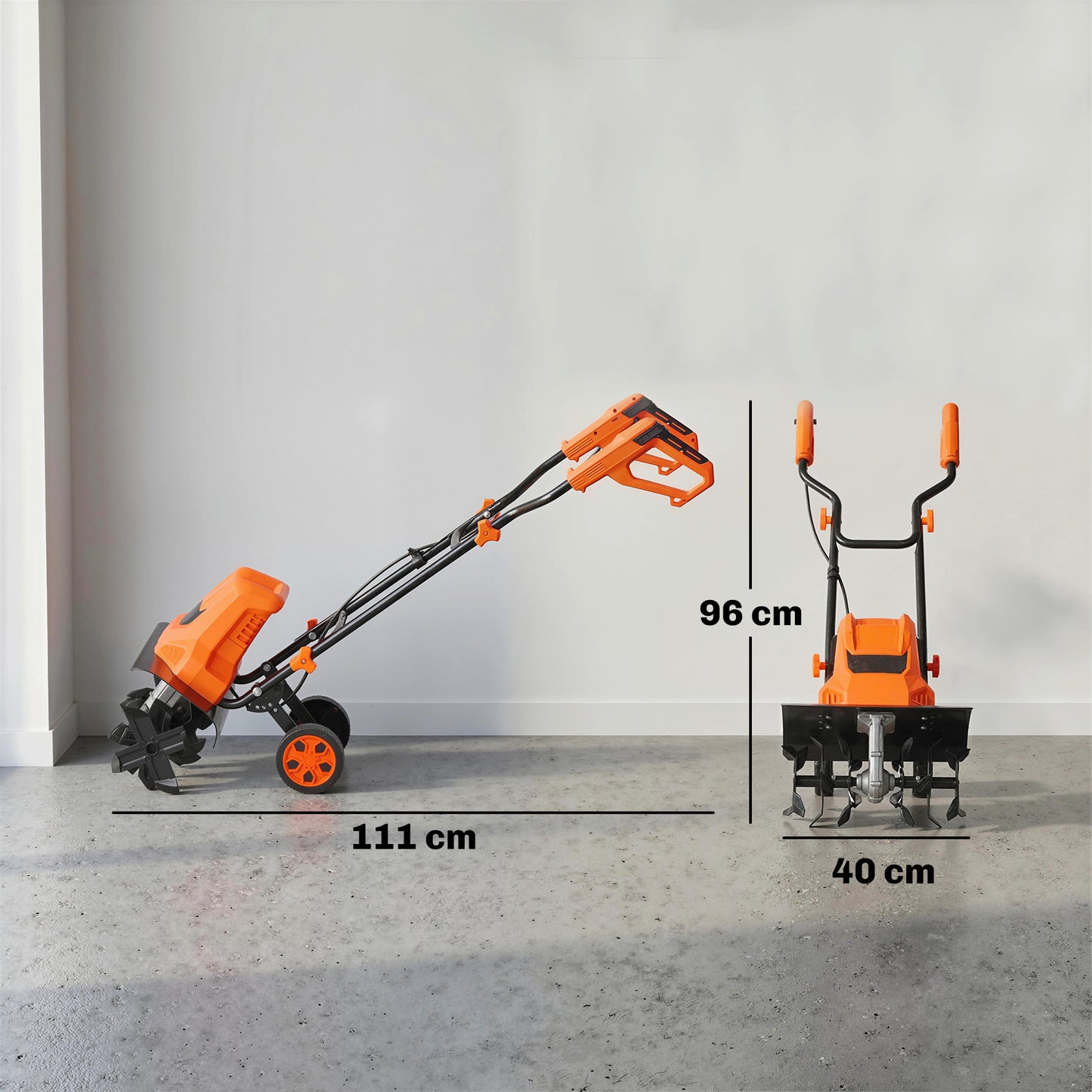 1500W Electric Garden Tiller w/Foldable Handle, 40cm Working Width, 20cm Tilling Depth, 6 Blades, 2 Adjustable Wheels
