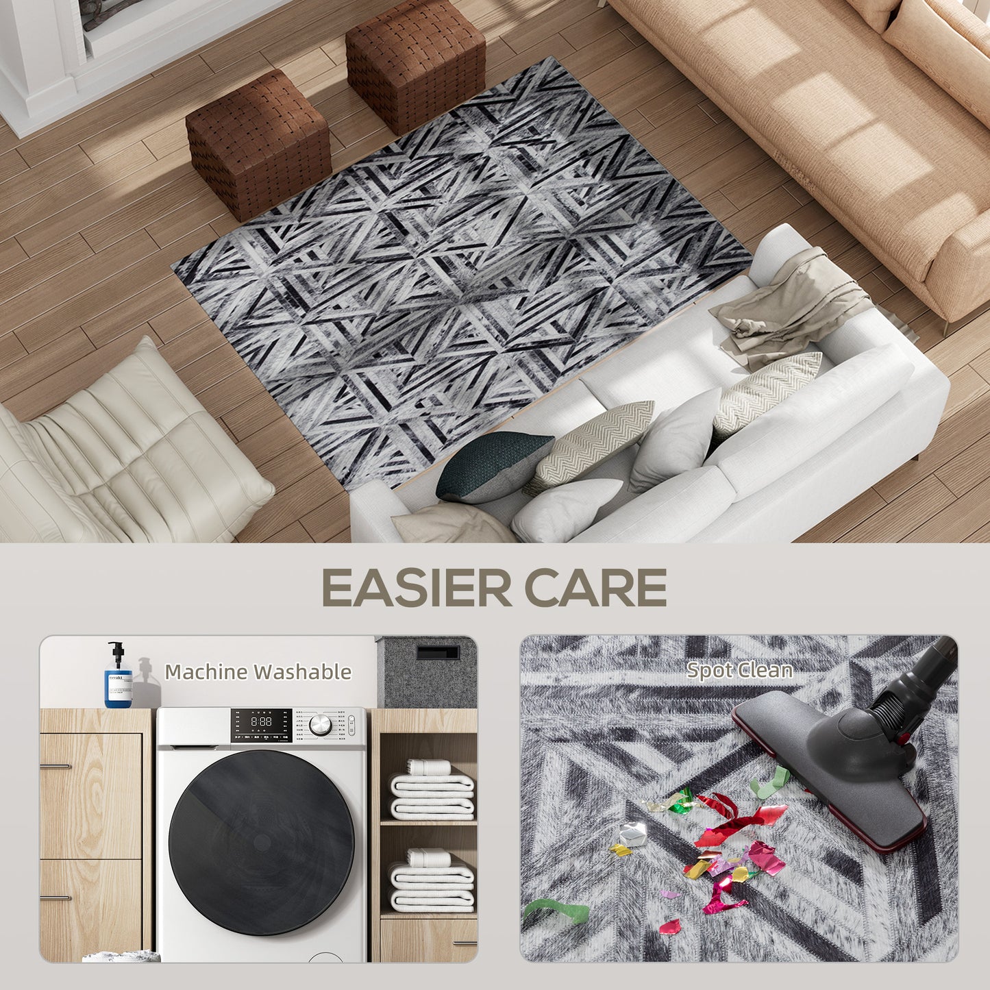Modern Area Rug, Triangle Pattern Non-Slip Washable Rug, Chenille Floor Carpet for Living Room, Bedroom, Dining Room