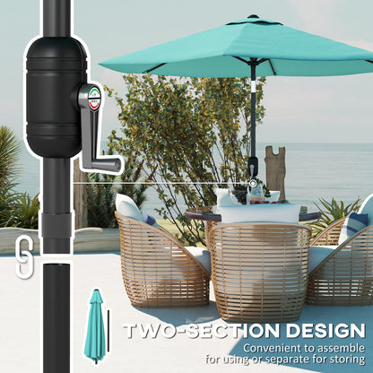 2.6 m Garden Parasol Umbrella with Aluminium Pole, Outdoor Patio Umbrella with Tilt and Crank, Vent, Turquoise