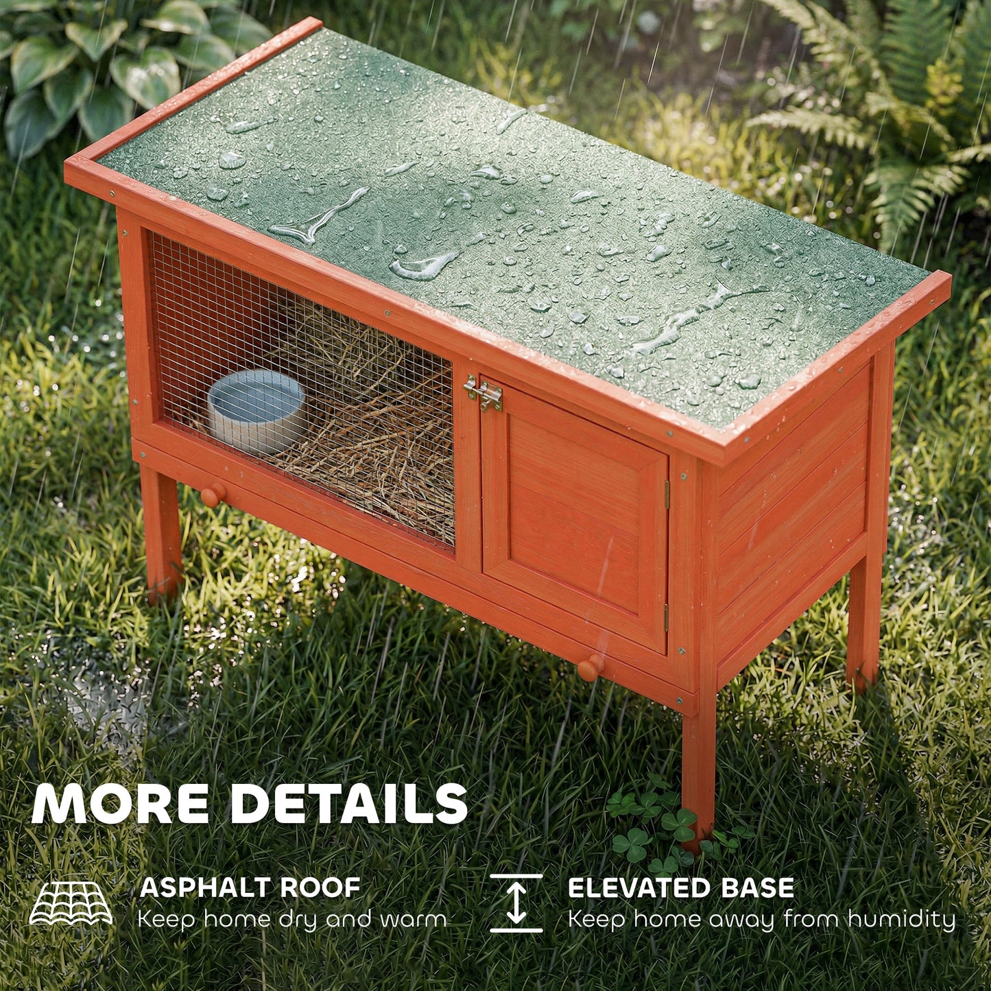 Wooden Rabbit Hutch, Guinea Pig Hutch with Asphalt Roof, Outdoor Elevated Bunny House for Rabbits, Chinchillas