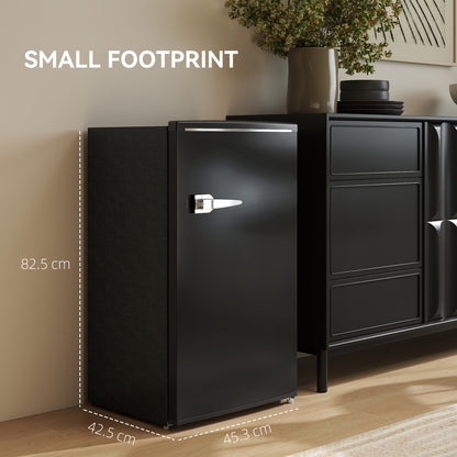 Under Counter Fridge, 85L Small Retro Refrigerator with Chiller Box, Adjustable Thermostat, Glass Shelves, Black