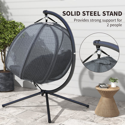 Double Hanging Egg Chair 2 Seaters Texteline Swing Hammock Chair with Folding Design, Grey